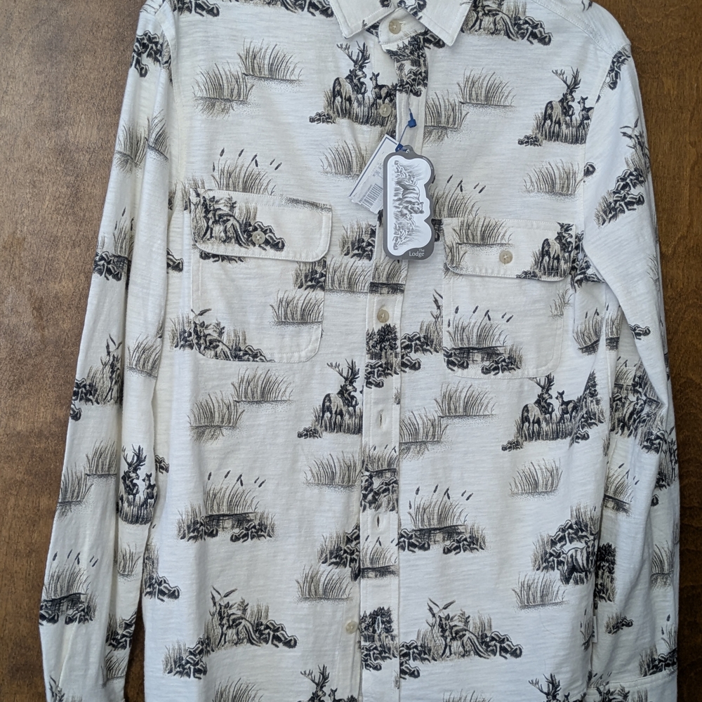 ROWN Sz MED Men's Button-Up Shirt with Nature Print Light We